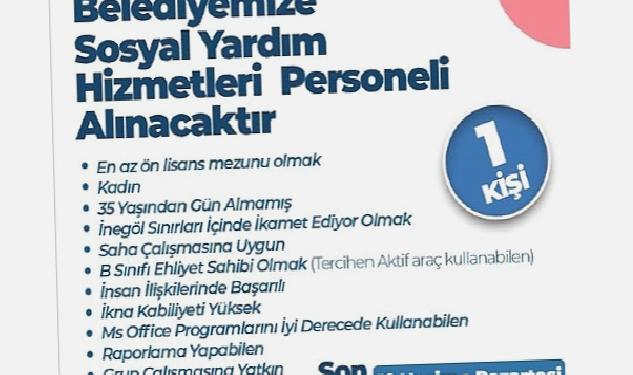 İnegöl Belediyesi Sosyal Yardım Hizmetleri Personeli Alacak