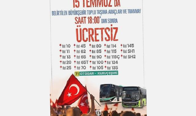 Kocaeli Büyükşehir’den 15 Temmuz’da ücretsiz ulaşım hizmeti