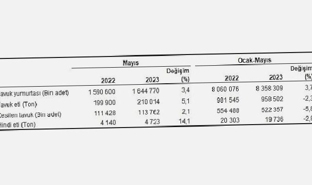 Tavuk eti üretimi 210 bin 14 ton, tavuk yumurtası üretimi 1,64 milyar adet olarak gerçekleşti