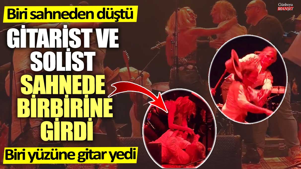 Gitarist ve solist sahnede kavga etti! Birisi sahneden düştü, diğeri gitarla yüzüne vurdu.