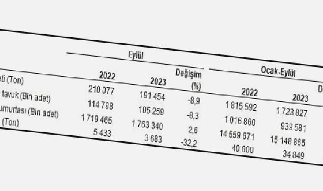 Tavuk eti üretimi 191 bin 454 ton, tavuk yumurtası üretimi 1,76 milyar adet olarak gerçekleşti