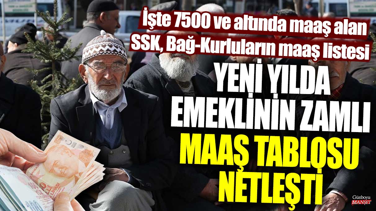 Emeklilerin yeni yıl zamlı maaş tablosu belli oldu! İşte SSK ve Bağ-Kur emeklilerinin 7500 ve altında maaş alanların listesi