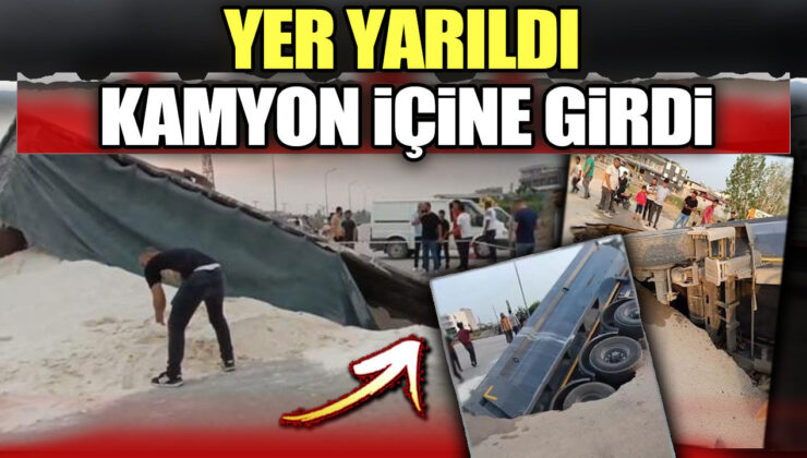 Adana’da Yolun Çökmesiyle Mahsur Kalan Kamyon Kurtarıldı!