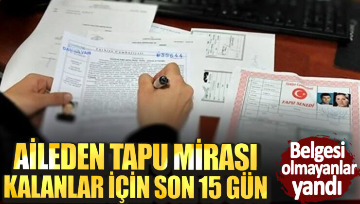 Son 15 Gün! Aileden Tapu Mirası Kalanlar İçin Acil Uyarı: Belgesi Olmayanlar Yandı!